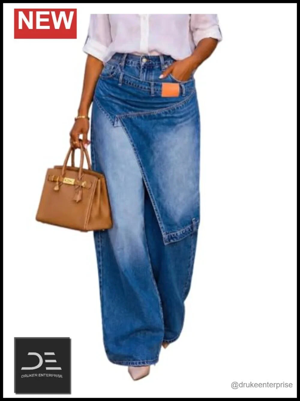 Wide Leg Patchwork Denim Jeans High Waist Baggy Pants Women
